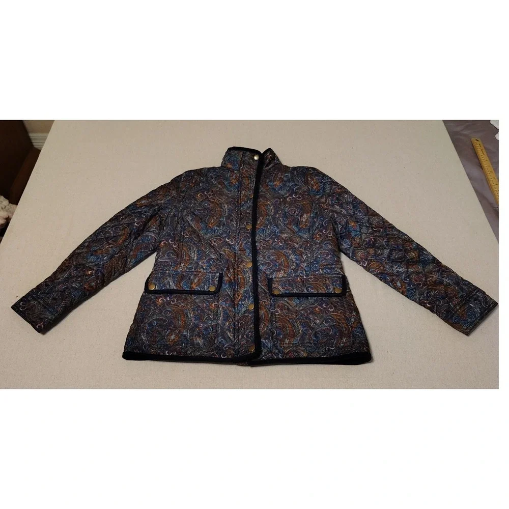 Talbots Petite Quilted Paisley Jacket Womens Size SP Navy Blue Orange Brown - Picture 1 of 7